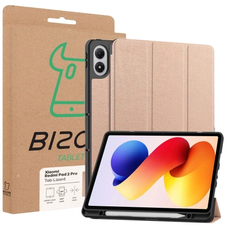 Etui z klapką Bizon Case Tab Lizard do Xiaomi Redmi Pad 2 Pro, różowozłote