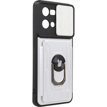 Etui Bizon Case Camshield Card Slot Ring do Oppo Reno 7 4G, białe