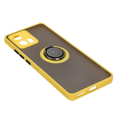 Etui z uchwytem na palec Bizon Case Hybrid Ring do Motorola Edge 30 Fusion, przydymione z żółtą ramką