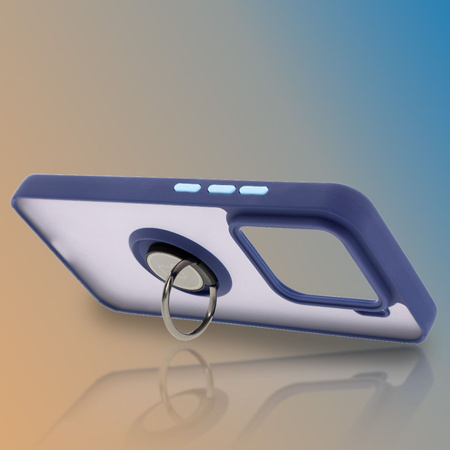 Etui z uchwytem na palec Bizon Case Hybrid Ring do Xiaomi 15, przydymione z granatową ramką