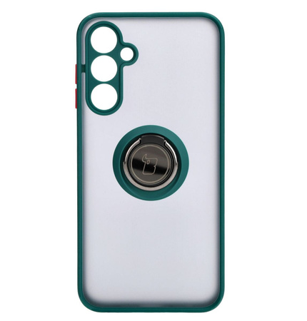 Etui z uchwytem na palec Bizon Case Hybrid Ring do Galaxy A25 5G, przydymione z ciemnozieloną ramką