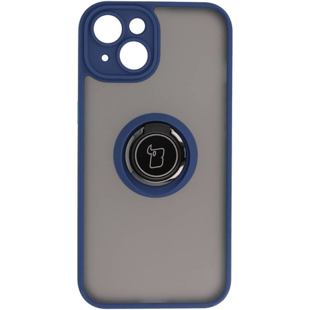 Etui z uchwytem na palec Bizon Case Hybrid Ring do iPhone 14, przydymione z granatową ramką