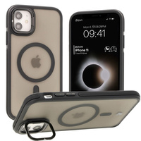 Etui z podstawką i pierścieniem magnetycznym Bizon Case Eclipse do iPhone 11, przydymione z czarną ramką