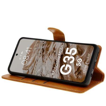 Etui z klapką Bizon Case Pocket do Motorola Moto G35 5G, brązowe