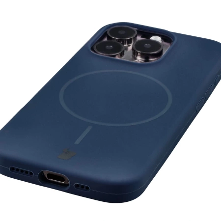 Silikonowe etui z pierścieniem magnetycznym Bizon Soft Case Magnetic do iPhone 15 Pro, granatowe