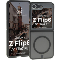 Etui z pierścieniem magnetycznym Bizon Case MatteO do Galaxy Z Flip7 FE / Z Flip6, półprzezroczyste z czarną ramką