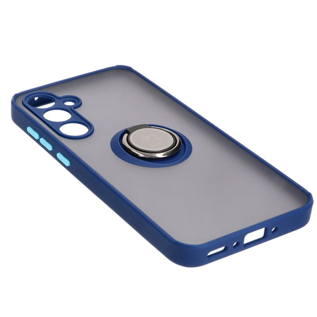 Etui z uchwytem na palec Bizon Case Hybrid Ring do Galaxy A35 5G, przydymione z granatową ramką