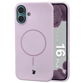 Silikonowe etui z pierścieniem magnetycznym Bizon Soft Case Magnetic do iPhone 16 Plus, jasnofioletowe