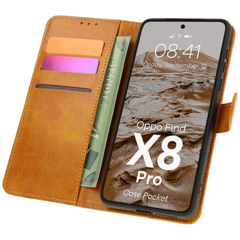 Etui z klapką Bizon Case Pocket do Oppo Find X8 Pro, brązowe