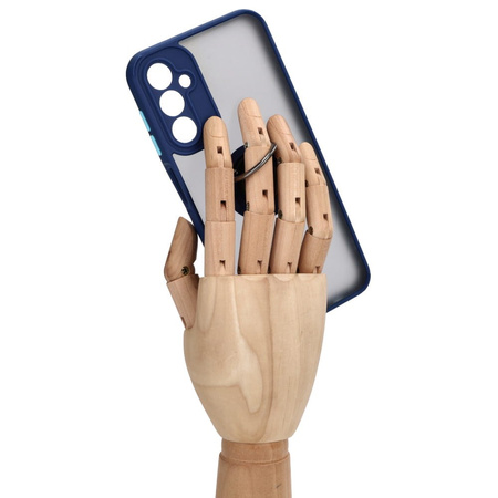 Etui z uchwytem na palec Bizon Case Hybrid Ring do Galaxy A14 4G / 5G, przydymione z granatową ramką