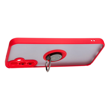 Etui z uchwytem na palec Bizon Case Hybrid Ring do Galaxy A24 4G, przydymione z czerwoną ramką
