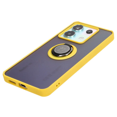 Etui z uchwytem na palec Bizon Case Hybrid Ring do Xiaomi Poco X6 / Xiaomi Redmi Note 13 Pro 5G, przydymione z żółtą ramką