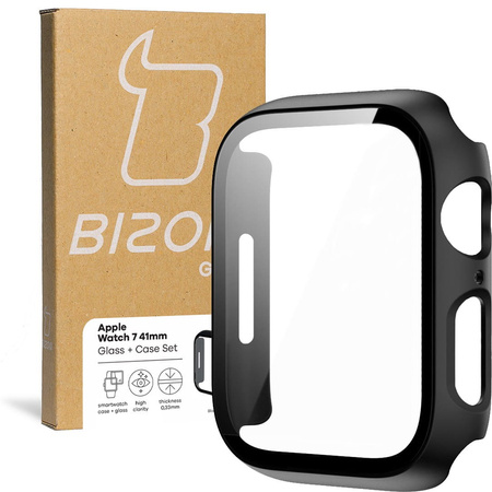 Etui ze szkłem Bizon Case, Case + Glass Set Apple Watch 8/7 41mm, czarne