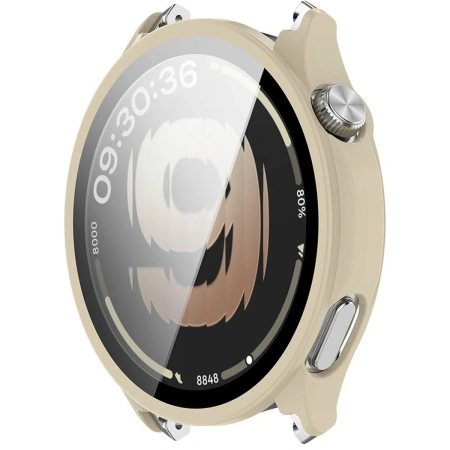 Etui ze szkłem do zegarka Bizon Case Watch Adamo do OnePlus Watch Lite 45 mm / Oppo Watch S 45 mm, beżowe