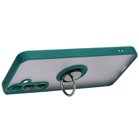 Etui z uchwytem na palec Bizon Case Hybrid Ring do Galaxy A35 5G, przydymione z ciemnozieloną ramką