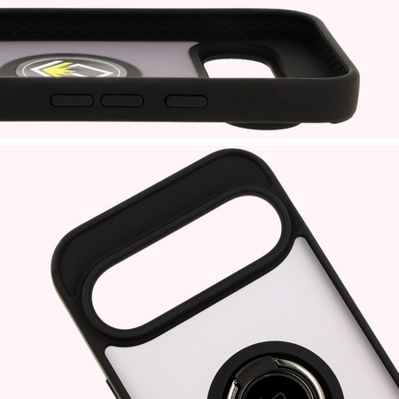 Etui z uchwytem na palec Bizon Case Hybrid Ring do Google Pixel 9 / 9 Pro, przydymione z czarną ramką
