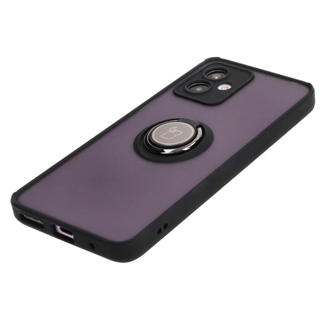 Etui z uchwytem na palec Bizon Case Hybrid Ring do Motorola Moto G14, przydymione z czarną ramką