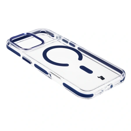 Etui z pierścieniem magnetycznym Bizon Case Marco do iPhone 17 Pro Max, przezroczyste z niebieską ramką