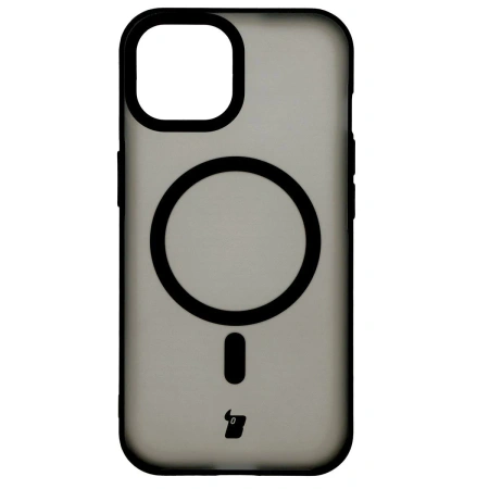 Etui z pierścieniem magnetycznym + szkło hartowane Bizon MatteO Pack do iPhone 15, przydymione-czarne
