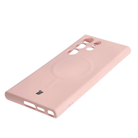 Etui silikonowe z pierścieniem magnetycznym Bizon Case Silicone Magnetic do Galaxy S23 Ultra, jasnoróżowe