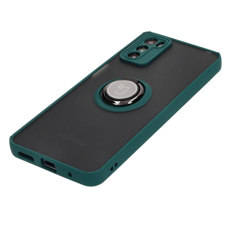 Etui z uchwytem na palec Bizon Case Hybrid Ring do Motorola Moto G42 , przydymione z ciemnozieloną ramką