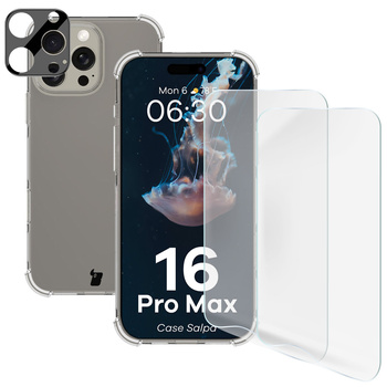 Etui + 2x szkło hartowane + szkiełko na obiektyw Bizon Case Clear Pack do iPhone 16 Pro Max