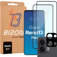 2x Szkło hartowane z ramką + szybka na aparat Bizon Edge 3D Pack do Oppo Reno 12