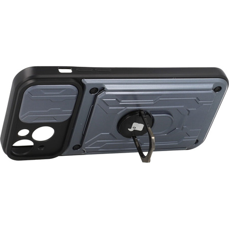 Etui Bizon Case Camshield Card Slot Ring do iPhone 14 Plus, szare