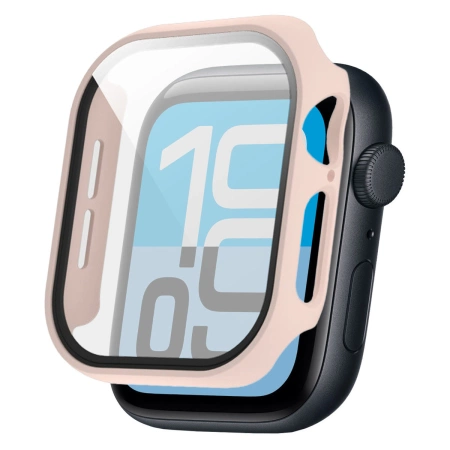 Etui ze szkłem do zegarka Bizon Case Watch Adamo do Apple Watch SE 3 / SE 2 / SE / 6 / 5 / 4 (44 mm), matowe różowe