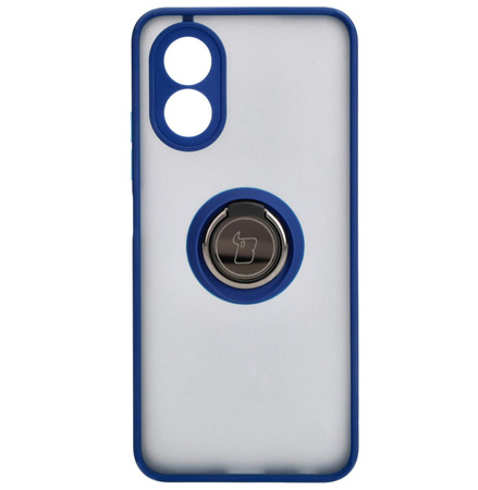 Etui z uchwytem na palec Bizon Case Hybrid Ring do Oppo A38 4G, przydymione z granatową ramką