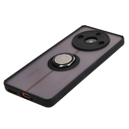 Etui z uchwytem na palec Bizon Case Hybrid Ring do Realme 11 Pro / 11 Pro+, przydymione z czarną ramką