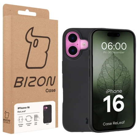 Etui z recyklingu Bizon Case ReLeaf do iPhone 16, czarne