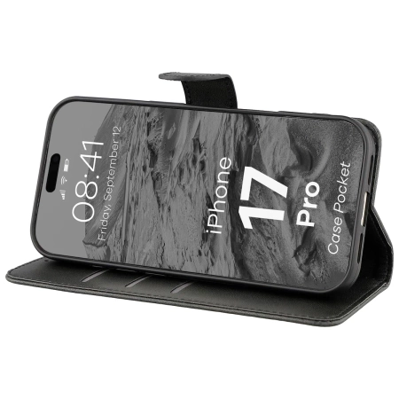 Etui z klapką Bizon Case Pocket do iPhone 17 Pro, czarne