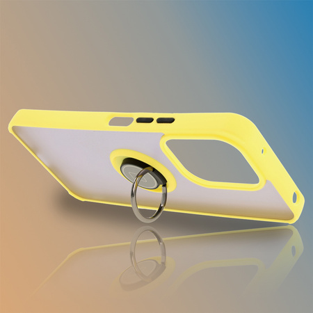 Etui z uchwytem na palec Bizon Case Hybrid Ring do Xiaomi Redmi 13 4G, przydymione z żółtą ramką