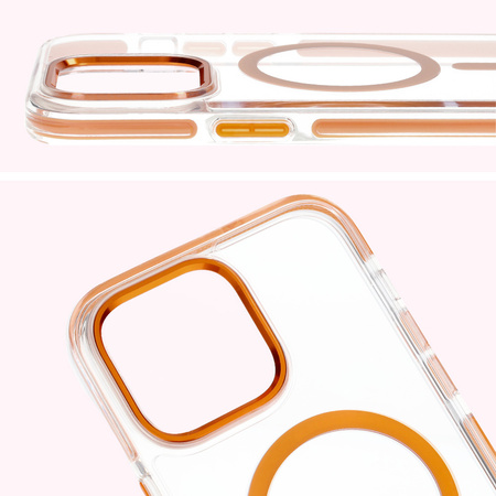 Etui z pierścieniem magnetycznym Bizon Case Marco do iPhone 14 Pro Max, przezroczyste z pomarańczową ramką