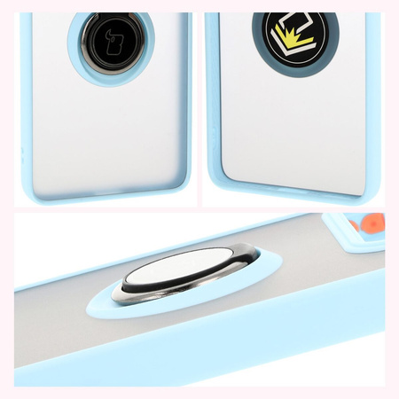 Etui z uchwytem na palec Bizon Case Hybrid Ring do Xiaomi 14T Pro, przydymione z jasnoniebieską ramką