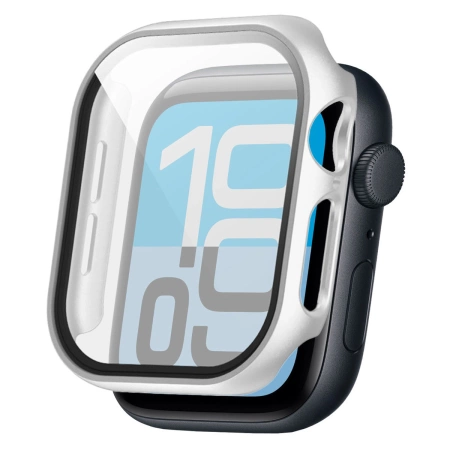Etui ze szkłem do zegarka Bizon Case Watch Adamo do Apple Watch SE 3 / SE 2 / SE / 6 / 5 / 4 (44 mm), matowe srebrne