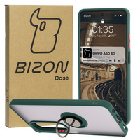 Etui z uchwytem na palec Bizon Case Hybrid Ring do Oppo A60 4G, przydymione z ciemnozieloną ramką