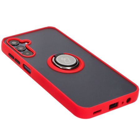 Etui z uchwytem na palec Bizon Case Hybrid Ring do Galaxy M15 5G, przydymione z czerwoną ramką