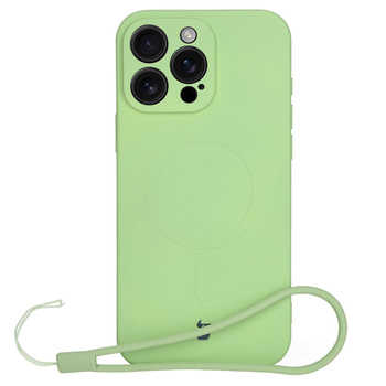 Silikonowe etui z pierścieniem magnetycznym Bizon Case Silicone Magnetic do iPhone 16 Pro, jasnozielone