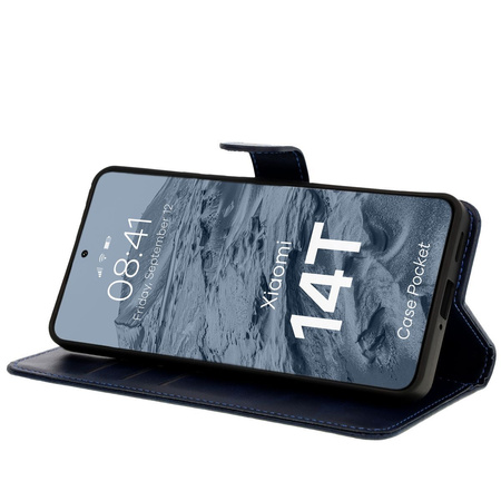 Etui z klapką Bizon Case Pocket do Xiaomi 14T, granatowe