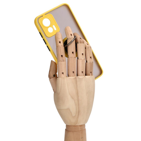 Etui z uchwytem na palec Bizon Case Hybrid Ring do Motorola Edge 30 Neo, przydymione z żółtą ramką