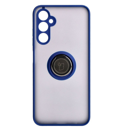 Etui z uchwytem na palec Bizon Case Hybrid Ring do Galaxy A05s, przydymione z granatową ramką