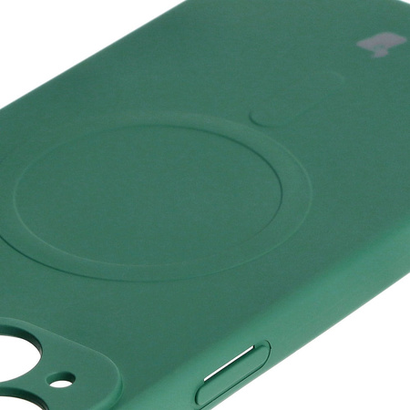 Etui silikonowe z pierścieniem magnetycznym Bizon Case Silicone Magnetic do iPhone 15 Plus, ciemnozielone