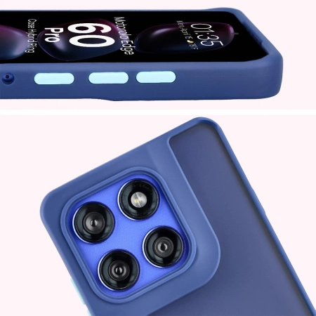 Etui z uchwytem na palec Bizon Case Hybrid Ring do Motorola Edge 60 Pro, przydymione z granatową ramką
