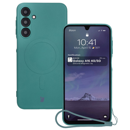 Silikonowe etui z pierścieniem magnetycznym Bizon Case Silicone Magnetic Sq do Galaxy A16 4G / 5G, ciemnozielone