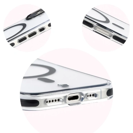 Etui z pierścieniem magnetycznym Bizon Case Marco do iPhone 17, przezroczyste z czarną ramką