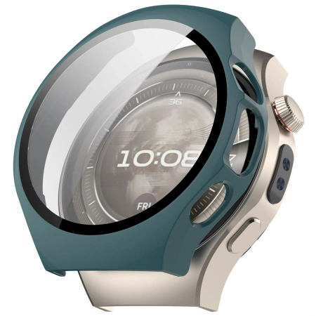 Etui ze szkłem do zegarka Bizon Case Watch Adamo do Huawei Watch 5 46 mm, zielone