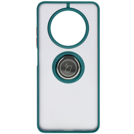 Etui z uchwytem na palec Bizon Case Hybrid Ring do Realme 12 / 12x, przydymione z ciemnozieloną ramką