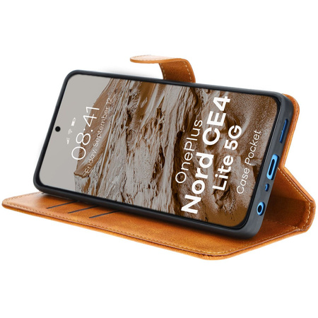 Etui z klapką Bizon Case Pocket do OnePlus Nord CE4 Lite 5G, brązowe